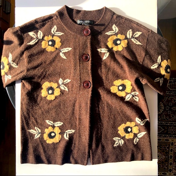 Designers Originals Sweaters - Vintage Cropped Cardigan Sweater 3/4 Bell Sleeve Brown Petite Small